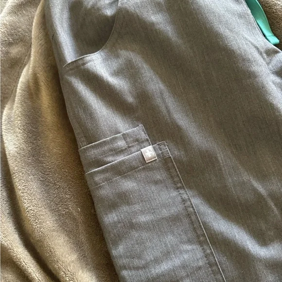 Figs Gray Scrub Pants with Teal Drawstring technical collection